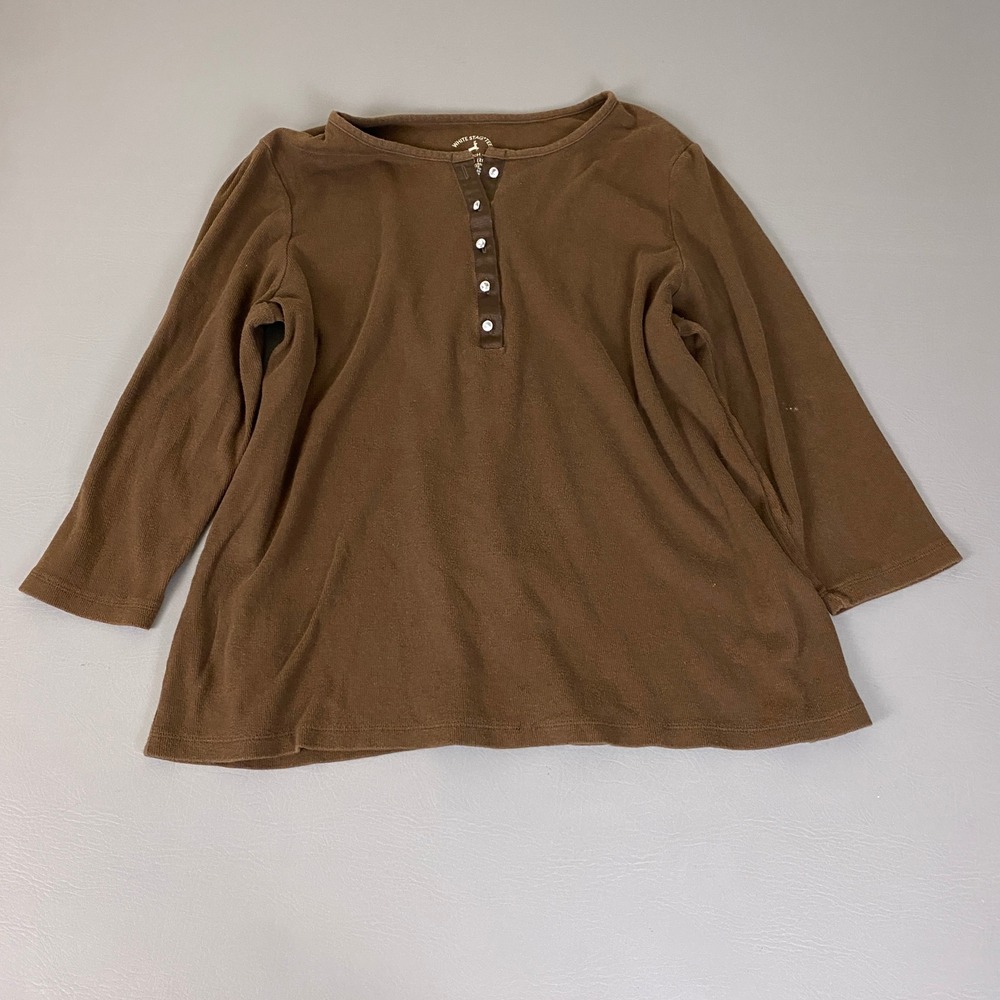 White Stag Henley Tee Womens XXL 20 Coffee House Brown 3/4 Sleeve Stretch *Wear*